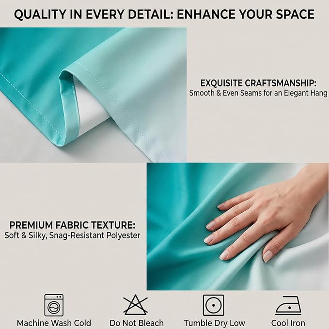 Turquoise Curtains for Living Room 63 Inch Length Teal Ombre Curtains 2 Panel - Image 3