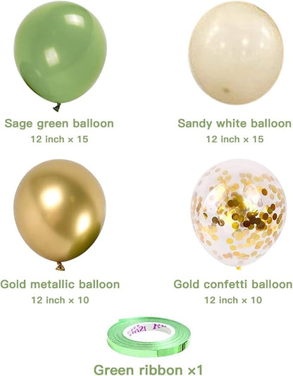 Sage Green Gold Balloons 50 Pcs 12 Inch | Boho Jungle Safari Baby Shower - Image 5