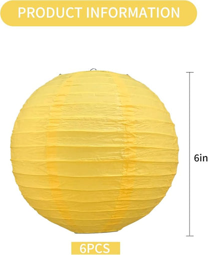 BEISHIDA 6 Inch Yellow Paper Lanterns 6 Packs Hanging Round Chinese Lantern | - Image 2