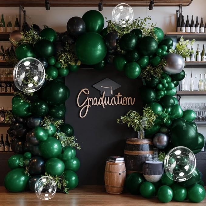 Black Green Balloon Garland Double Stuffed Dark Emerald Green Balloons Clear - Image 2