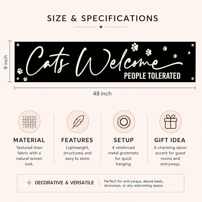 Cat Welcome Banner Decor for Home, Cute Paw Print Hanging Wall Decoration for - Image 6