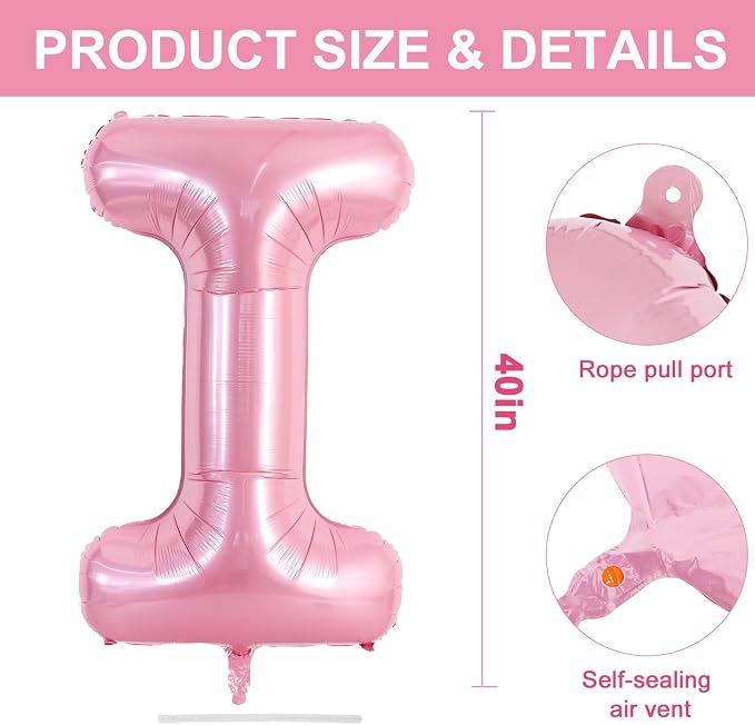 TONIFUL 40 Inch Large Pink Letter I Balloons Giant Foil Mylar Alphabet Balloon - Image 2