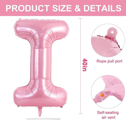 TONIFUL 40 Inch Large Pink Letter I Balloons Giant Foil Mylar Alphabet Balloon - Image 2
