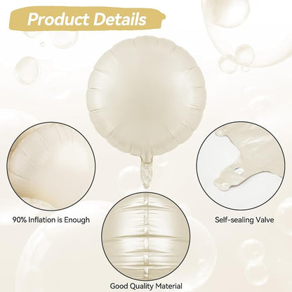 20PCS Round Shaped Foil Balloons, 18 Inch Cream White Round Foil Balloon - Image 3