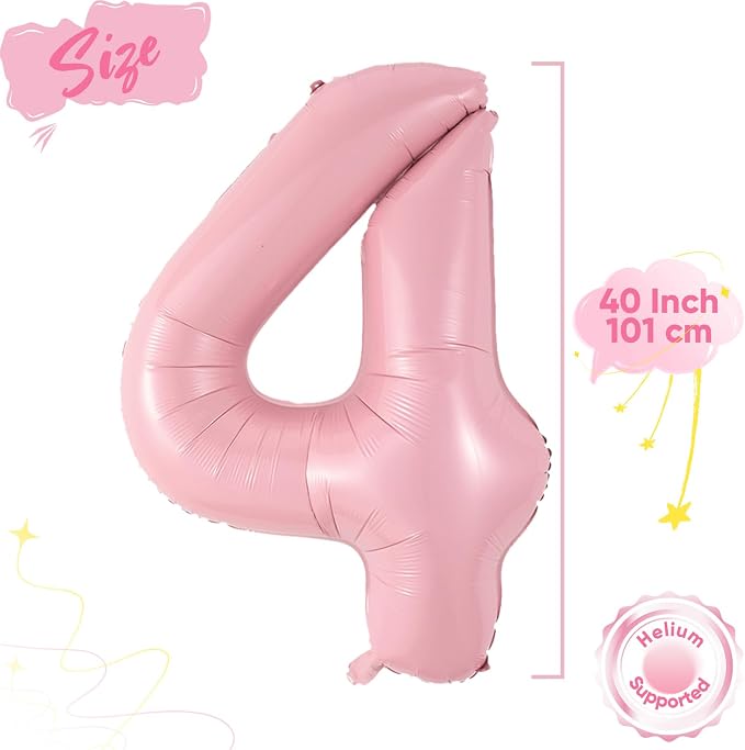 Light Pink 4 Balloon, 40 Inch Large Pastel Pink Foil Helium Number Balloons 0-9 - Image 2