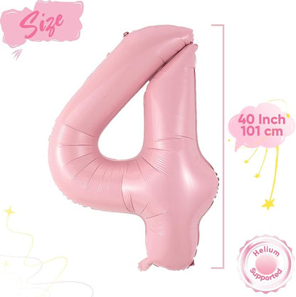Light Pink 4 Balloon, 40 Inch Large Pastel Pink Foil Helium Number Balloons 0-9 - Image 2