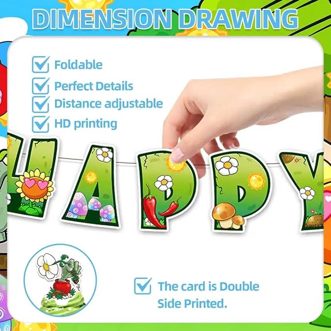 42Pack Plants Zombies Party decoration pack include Banner, Honeycomb - Image 4