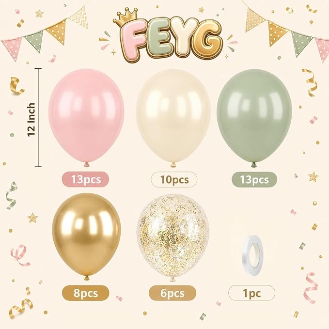 Pink and Green Balloons, for Wedding Engagement Princess Birthday Bridal Shower - Image 2
