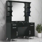BarberPub Backwash Shampoo Bowl Cabinet, Wall Mount Station with Mirror, Storage Cabinet with Drawers & Shelf Salon Equipment 3141 (Black)
