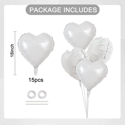 TONIFUL 15 Pcs White Heart Balloons 18 Inch Heart Shape Foil Mylar Balloons | - Image 2