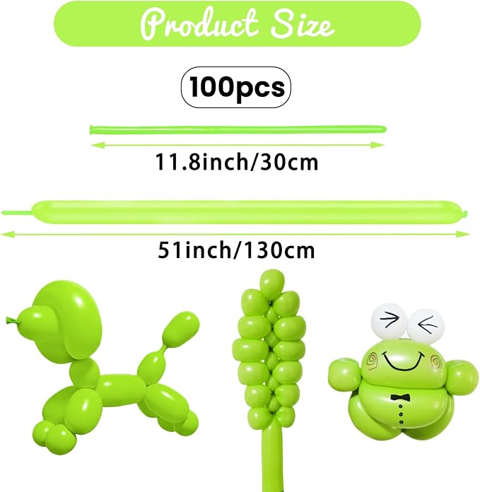 100Pcs Light Green 260 Balloons, Long Balloon - Image 2