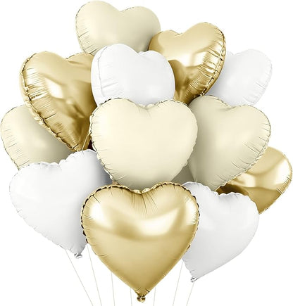 TONIFUL 30 Pcs 18 Inch Champagne Gold Cream White Heart Shape Foil Balloons | by TONIFUL