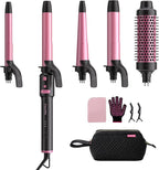5 in 1 Automatic Rotating Curling Iron Set, CrazyMar Curling Wand Set - 5 Barrels (3/4,1,1/4 Inch) Dual Voltage Curling Wand for Professional Hair Styling, Travel, Ceramic Coating, Women Gifts
