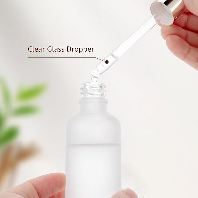20 Pack 50ml Frosted Glass Dropper Bottles for Essential Oils, 1.7oz Eye Dropper Bottles with Rose Golden Caps for Travel, Large Empty Glass Tincture Vials with Droppers, Funnels & 20 Labels