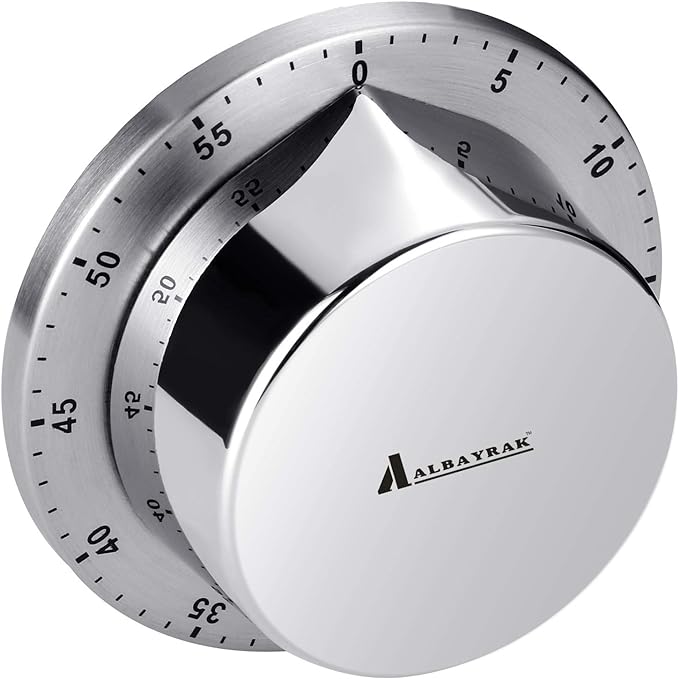 Kitchen Timer, Chef Cooking Timer Clock with Loud Alarm, No Batteries Required, 100% Mechanical - Magnetic Backing, Exquisite Stainless Steel Body - Countdown Reminder - Silver 1Pack