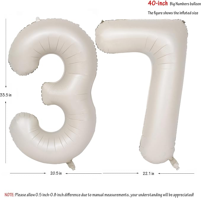 40 In Cream white Number Balloons Helium Foil Mylar Balloon Digital 37 | - Image 2