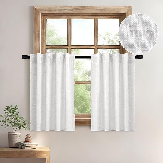 MIULEE Bleached Linen Kitchen Curtains 24 Inches Length 2 Panels Farmhouse | by MIULEE