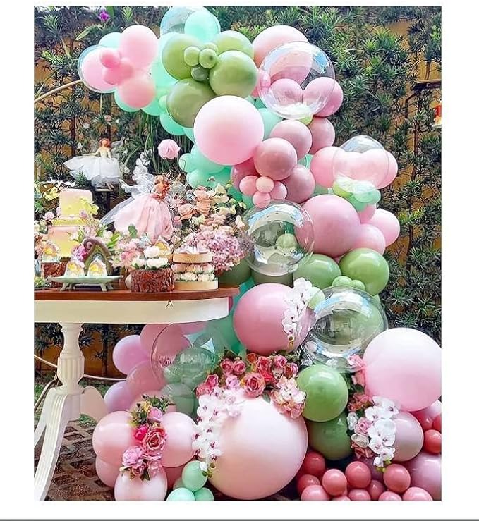 Paready Pink and Green Balloons, 12 Inch Metallic Gold Confetti Avocado Green - Image 4