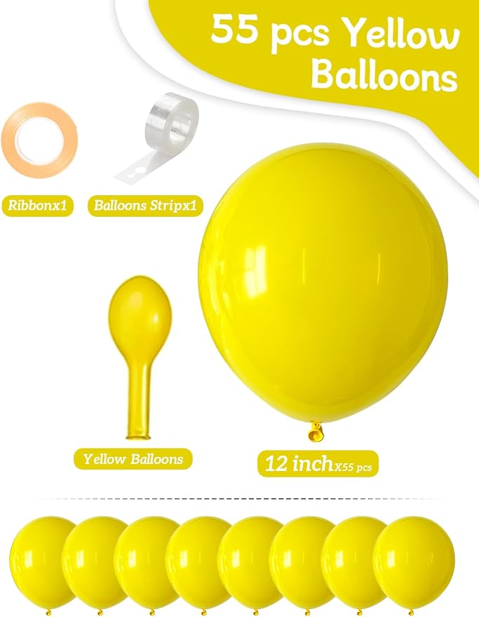 Yellow Balloons 55 Pcs 12 Inch Matte Yellow Latex Balloon Arch Kit Garland - Image 3
