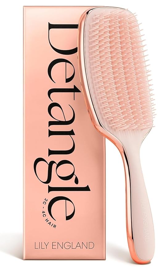 Lily England Detangling & Styling Brush - Pain-Free Brush for Curly Wet & Dry Hair With Flexible Bristles - Easy to Hold Rose Gold Brush for Women's 3c to 4c Curls