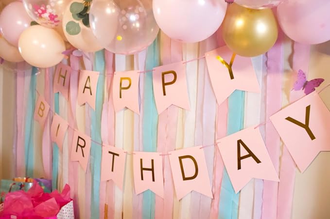 Happy Birthday Banner Pink Birthday Signs Party Supplies Garland Decorations - Image 7