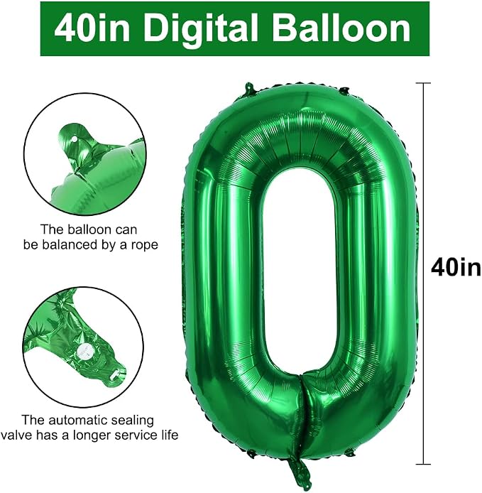 TONIFUL 40 Inch Dark Green Number 0 Balloon Large Foil Birthday Party Decor | - Image 2