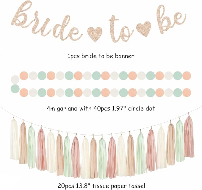 Sage-Green Pink-Beige Bridal-Shower Party-Decorations - Image 2