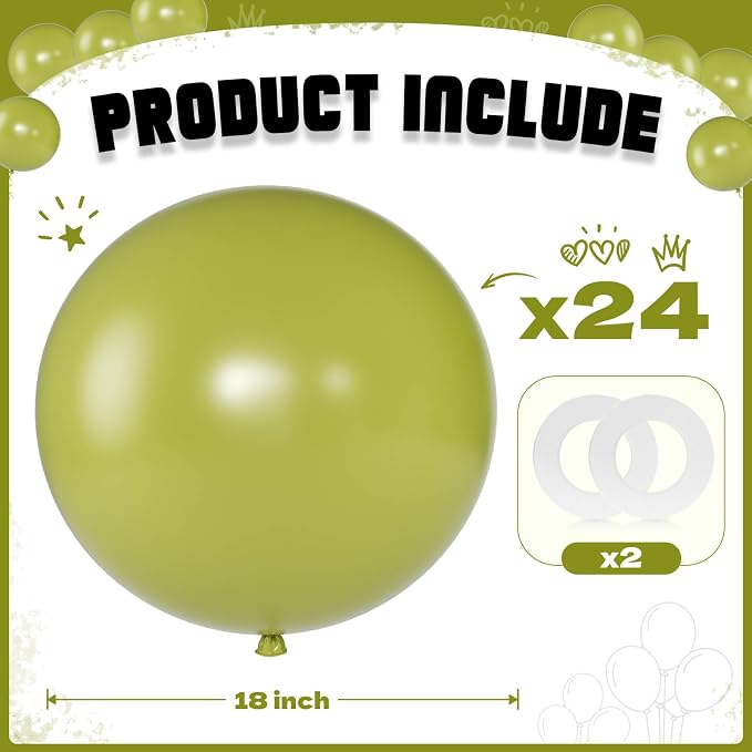 Avocado Green Balloons 18 Inch 24 Pack Matte Helium Latex Round Balloons - Image 2