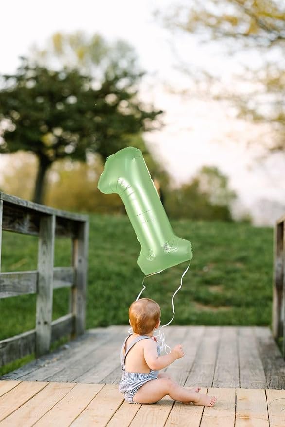 7 Balloon Numbers Birthday Decorations, 40In Sage-Green Balloons - Image 2