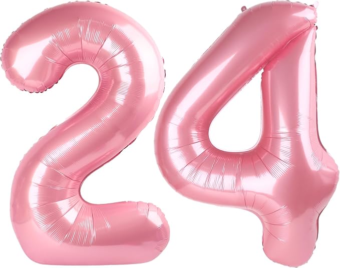 24 Balloon - Pastel Pink Birthday Number Balloons, 40 Inch Decorations | Pastel by ALPHADELTAPI