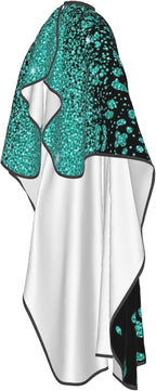 Hairdresser Cape Turquoise Green Glitter Cheetah Leopard Print Black Hair Cutting Gown, Large Long Haircut Apron for Hair Cutting Styling, Haircut Tools