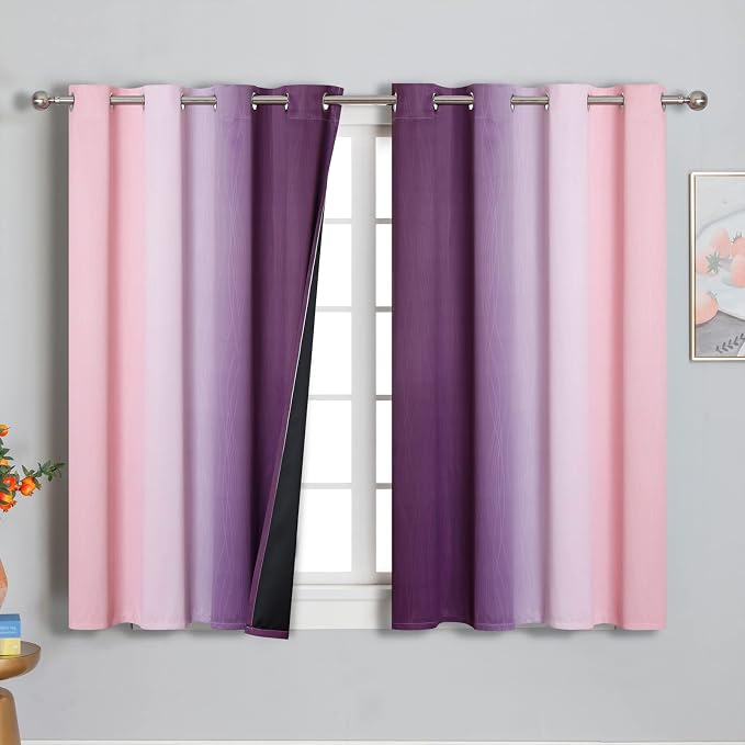 Pink and Purple Curtains 45 Inch Length 2 panels, Full Light Blocking Ombre - Image 2