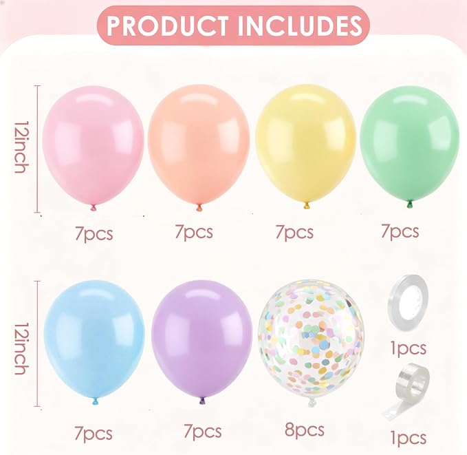 Zesliwy Pastel Colorful Balloons Set, Party Decorations | Pastel Rainbow Balloon - Image 2