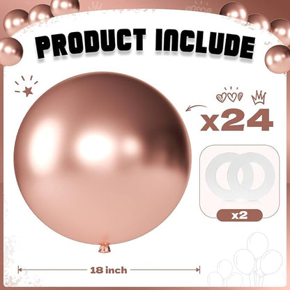 Metallic Rose Gold Balloons 18 Inch 24 Pack Matte Helium Latex Round Balloons - Image 2