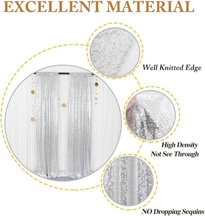 ShinyBeauty Silver Sequin Curtain Backdrop 2 Panels 4FTx8FT Photo Curtain - Image 4