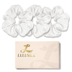 LULUSILK Silk Scrunchies for Hair Sleep, 100% Real Mulberry Silk, No Damage Hair Ties for Women and Girls, Gorgeous White, Pack of 3