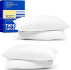 THREAD SPREAD 100% Egyptian Cotton Pillow Cases - High Thread Count White King Pillow Cases Pack of 2, Soft Cooling & Breathable Extra Long Staple Sateen Weave Cotton Pillowcases for King Pillows