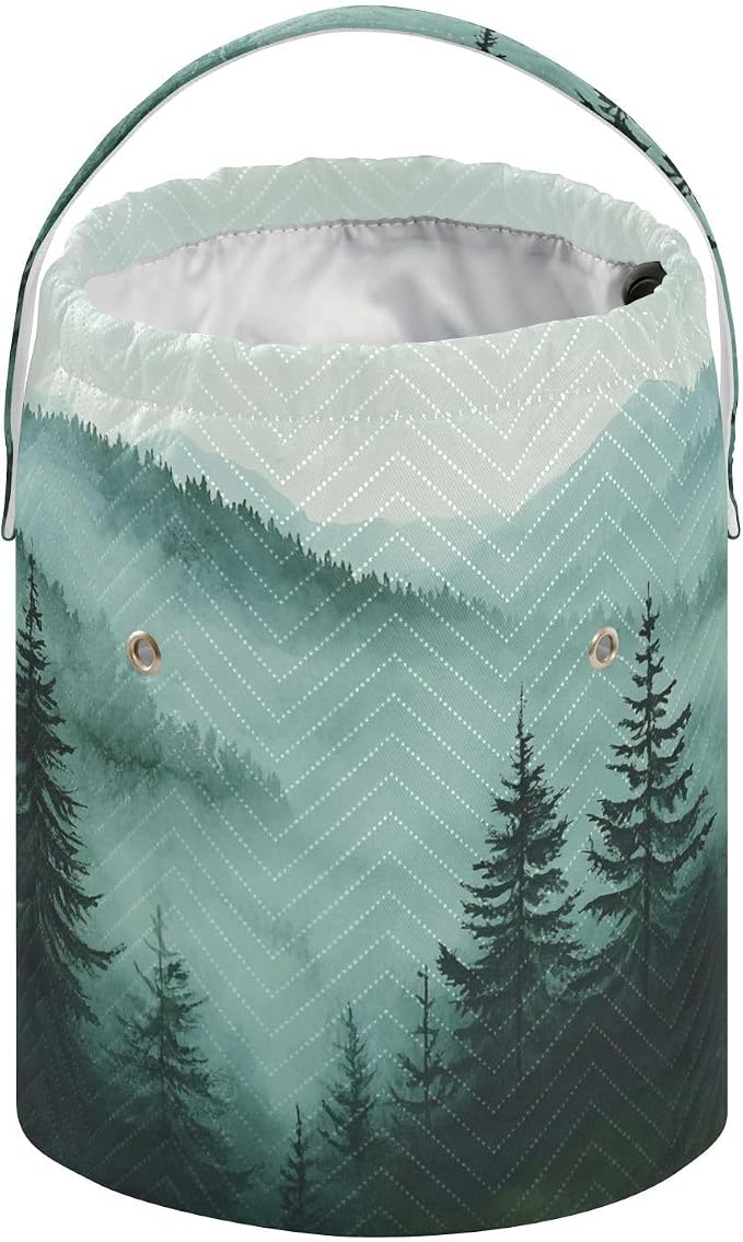 Green Mountains and Pine Trees 3500 Yarn Bag Small Crochet Bag Drawstring Yarn - Image 2
