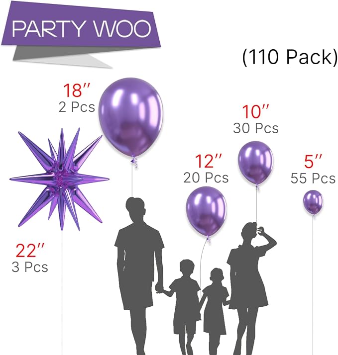 PartyWoo Metallic Purple Star Spike Balloon Arch Kit 110pcs Different Sizes | - Image 2