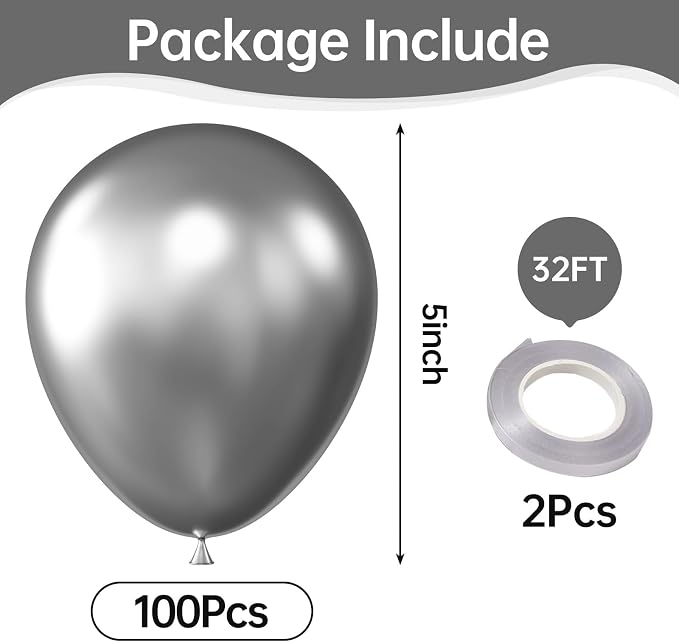 Metallic Silver Balloons, Birthday Decoration, Wedding Party, Baby Shower - Image 2