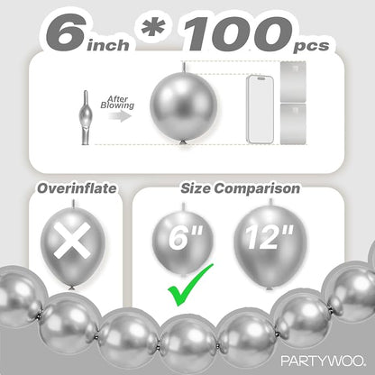 PartyWoo Silver Linking Balloons 100pcs 6 Inch Silver Link Balloons | - Image 4