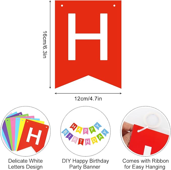 Happy Birthday Banner Sign, Birthday Garland Wall Door Hanging Banners Flag - Image 6