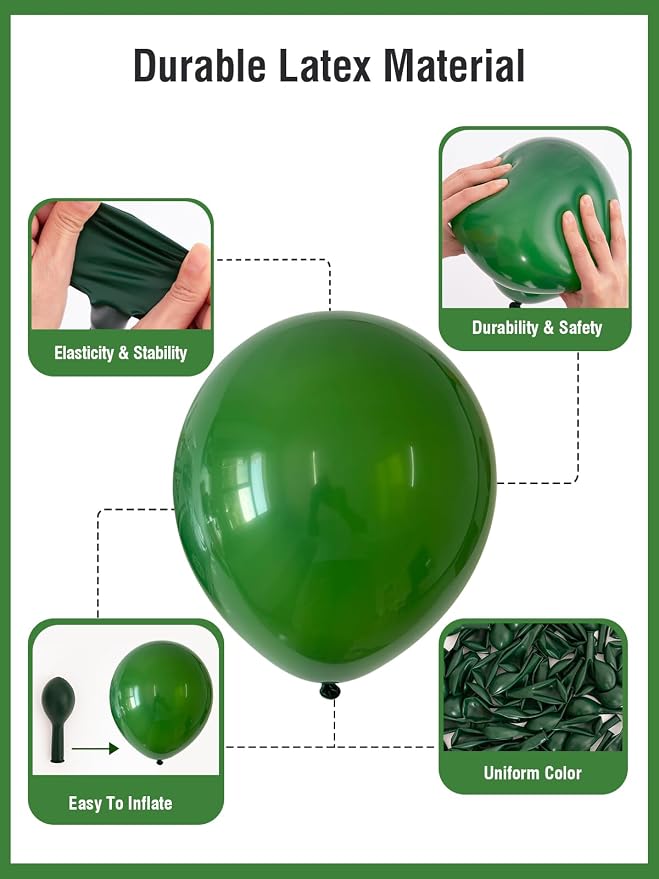 Green Balloons 125 Pack Different Sizes 18 12 10 5 Inch Dark Green Balloon Arch - Image 4