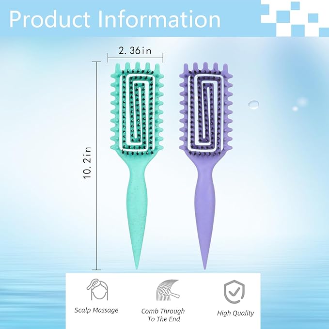 Curly Hair Brush Defining,Curly Brush Defining with Side Gear for Combing, Shaping,and Styling bounce,Lightweight Vented Hair Brush For Wet and Dry Hair（Green Purple）