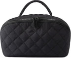 Petition Travel Makeup Bag for Woman,Festivalment Lay Flat Makeup Bag, Wide Open Water-Resistant Cosmetic Case,Puffy Padded Organizer for Toiletries & Brushes Large Capacity with Compartments (black)