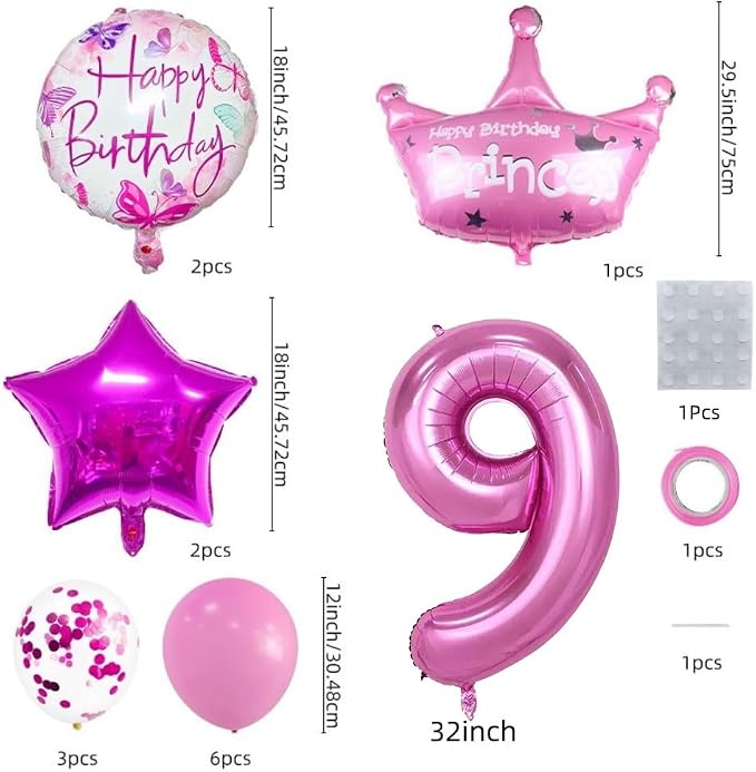 32 inch Pink Number 9 Balloons，9th Large Foil Balloons Pink Decorations - Image 2