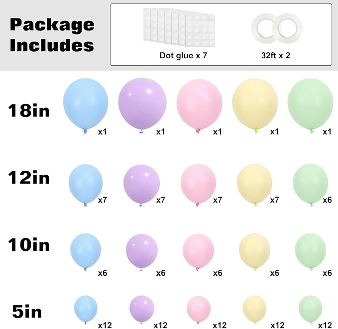 RUBFAC Pastel Balloons Different Sizes Rainbow Easter Balloon Arch 129pcs | - Image 2