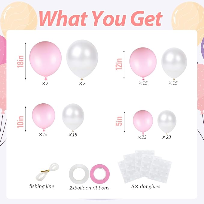110pcs Pink and Pearl White Balloons Garland Arch Kit, 18/12/10/5 Inch | Pastel - Image 2