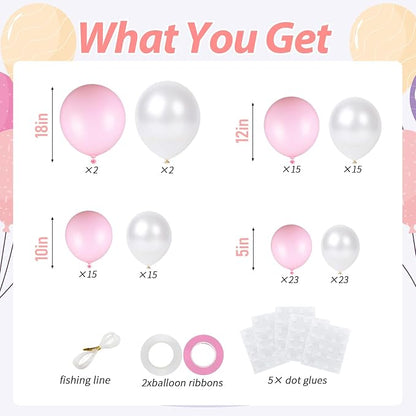 110pcs Pink and Pearl White Balloons Garland Arch Kit, 18/12/10/5 Inch | Pastel - Image 2