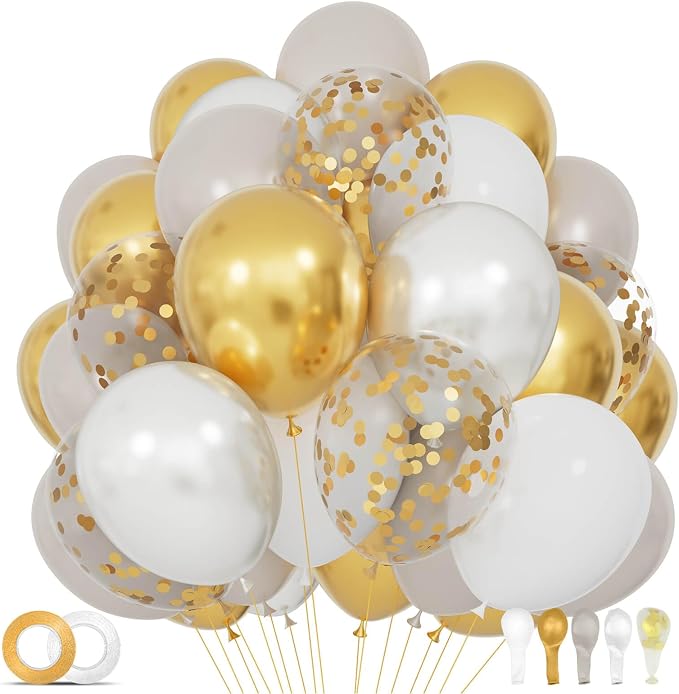 68Pcs Sand White Gold Confetti Balloons Kit 12 Inch Ballons Beige Pearl White by KUULBELAballoons